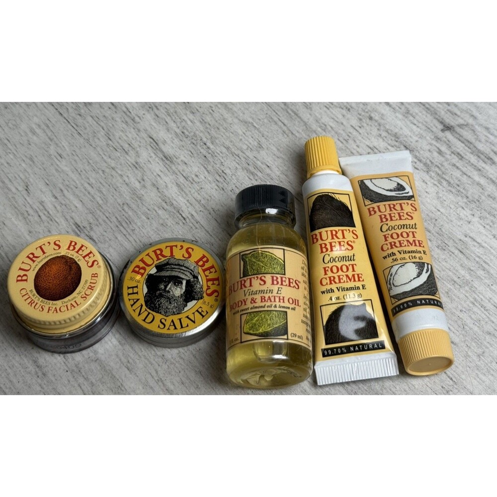 Burts Bees 5 Pcs Set Citrus Scrub Hand Salve Body Oil Coconut Foot Cream